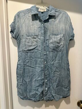 Anthropologie cloth & stone Light Blue Denim Shirt Dress w Pockets Size P/XS